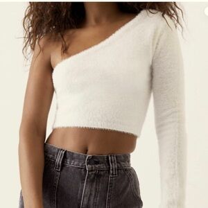 NWT Kendall & Kylie  One-Shoulder Fuzzy Crop Top